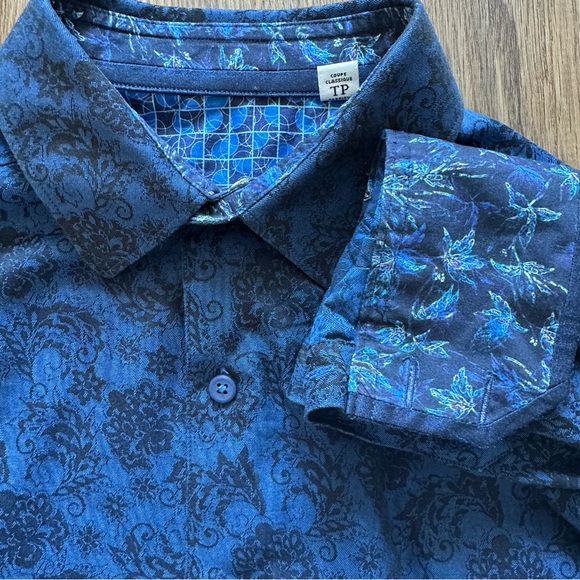 Robert Graham Mens Shirt XS Blue Floral Button Long Sleeve Flip Cuff Classic Fit - Picture 1 of 9